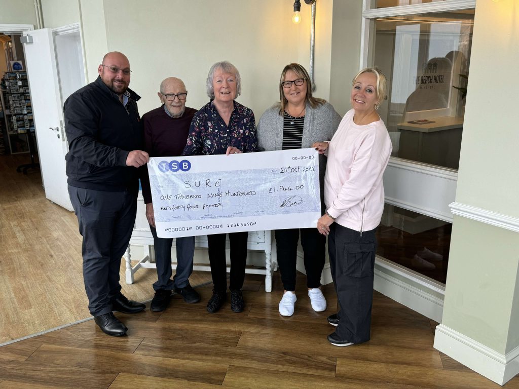 Cheque presentation from Glam Night at Beach Hotel Minehead September 2024
